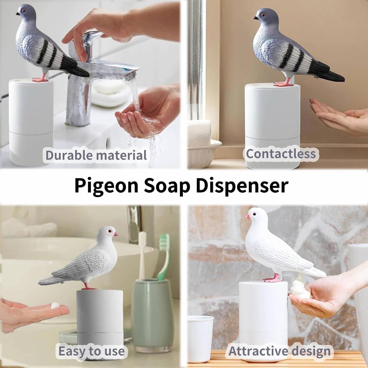Fun Animal Series Foam Soap Dispenser-Shiba Inu,Pigeon,Shaped Foam Hand Washer,Automatic Soap Dispenser for Bathroom & Kitchen, Hilarious Gift for Kids, Adults (Peace Dove Series )