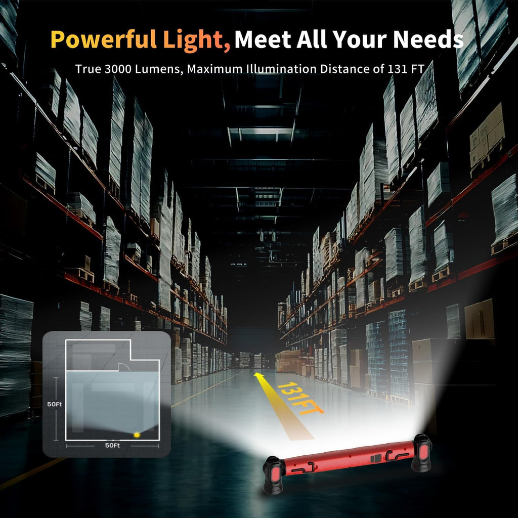 Under Hood Work Light Bar, 3000LM LED Magnetic Light Bar with Hooks, 5200mAh Cordless Rechargeable Hood Light Fathers Day Dad Gifts for Men/Mechanic/Car Repairing/Garage-Red(1 Pack)