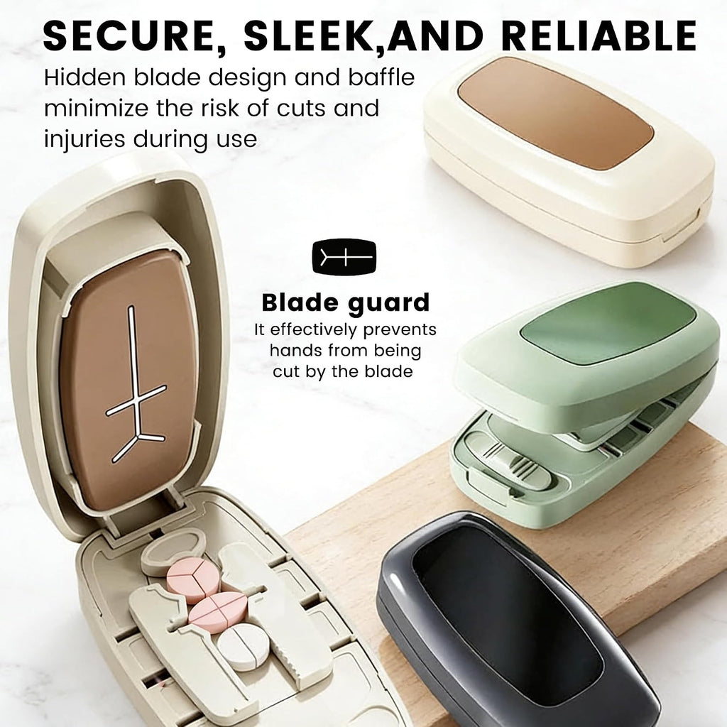 2026 Adjustable Pill Cutter with Storage Case, 1/2 1/3 1/4 Tablet Splitter with V-Shaped Centering Guide, Stainless Steel Blade, Portable Medication Organizer for Home, Office & Travel