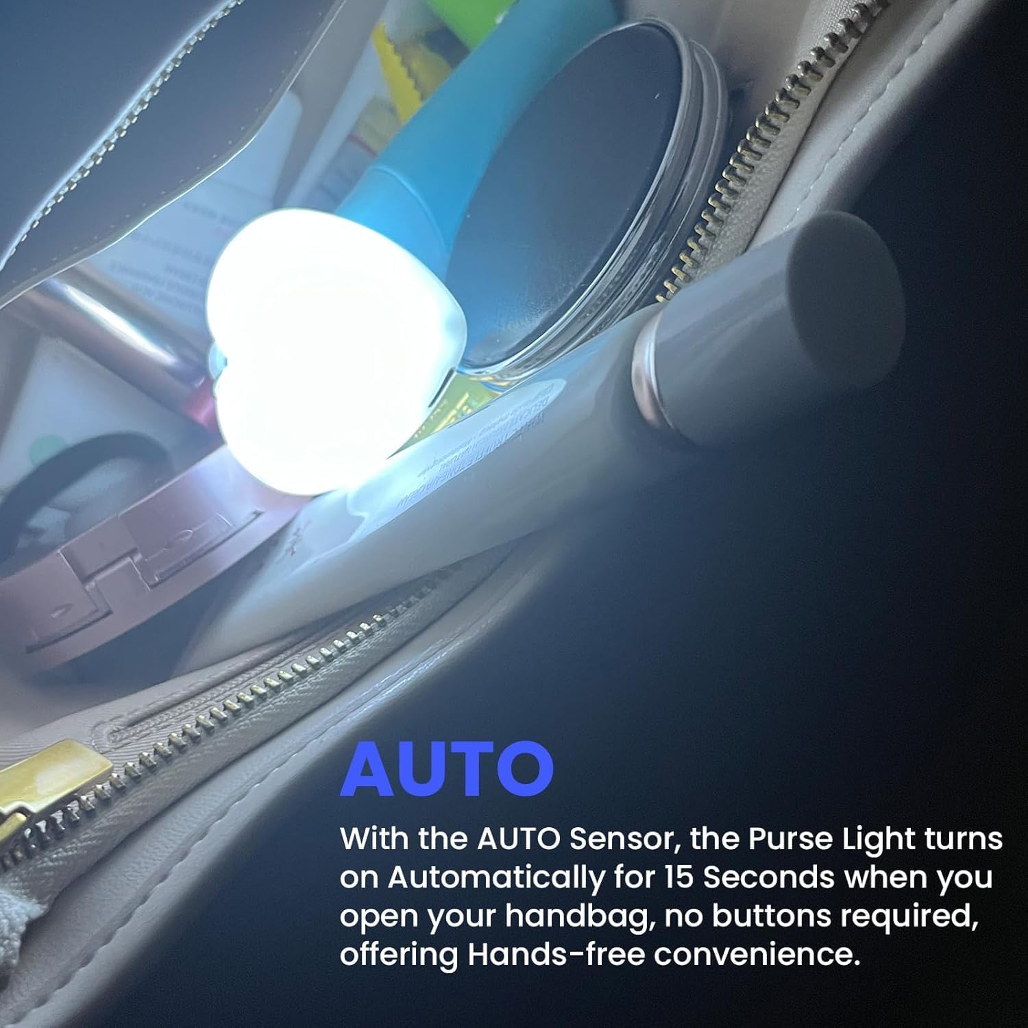 Heart Shaped LED Purse Light Keychain | USB Rechargeable Mini Handbag Light | Automatic Sensor Glow Keychain for Bag, Backpack & Emergency Use