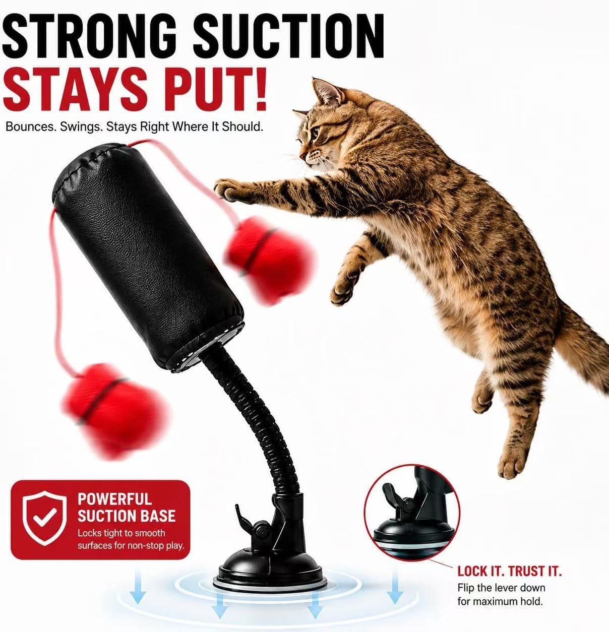 Cat Punching Bag Toy, Interactive Punch Cat Toy with Dangling Boxing Gloves, Sturdy ABS Suction Cup Base Wobble Cat Boxing Toy for Indoor Cats Exercise & Mental Stimulation
