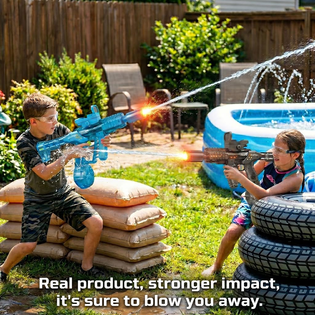 Electric Water Guns Water Blaster 2-Pack, Automatic High-Capacity Water Rifle with Drum Magazine & Red Dot Sight, Transparent Pro Squirt Guns for Summer Outdoor Pool Beach Yard Swimming Party