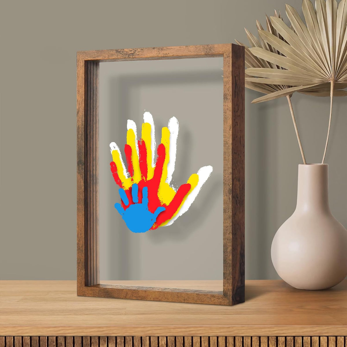 DIY Family Handprint Keepsake Frame Kit for 4, Layered Handprint & Pet Paw Print Memory Frame with 6 Non-Toxic Paints, Thanksgiving Christmas Mother’s Day Father’s Day & Anniversary Gift