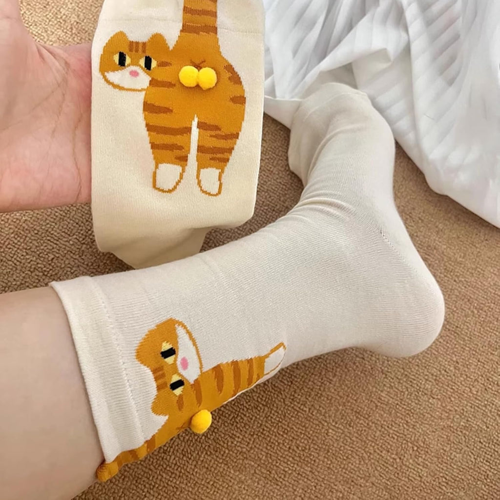 Cute Cat Butt Socks, Funny Animal Novelty Crew Socks, Novelty Cotton Sock for Women（2Pair）