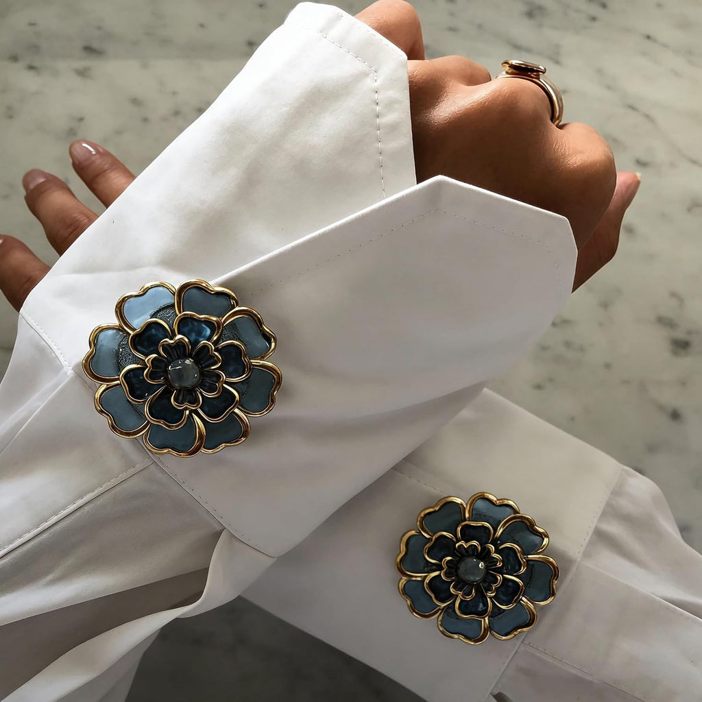 2-Pack Flower Rhinestone Button Covers, 38mm / 1.49 in Crystal Clip-On Jewelry for Blouses, Shirts & Clothing