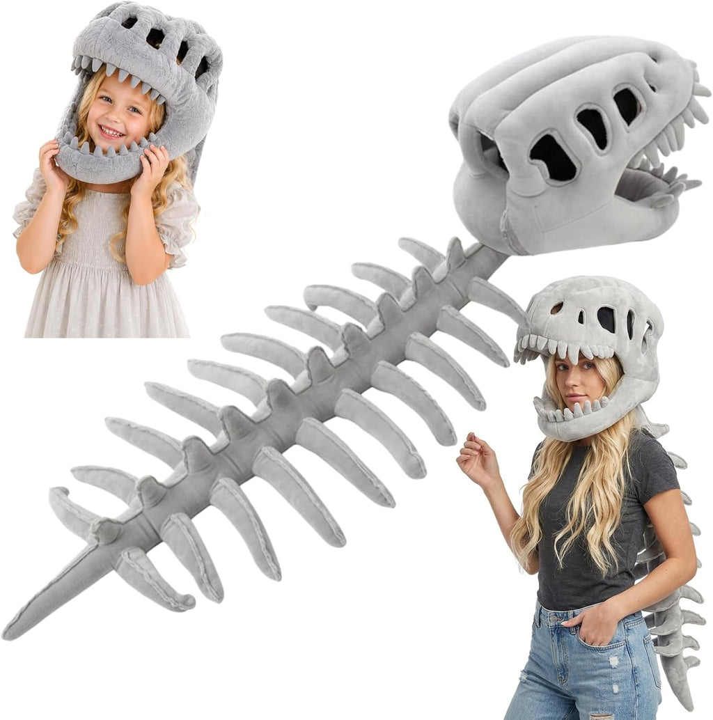 Dinosaur Skeleton Plush Costume - 3D Skull Headpiece & Spine, Realistic Spinosaurus Skull Mask