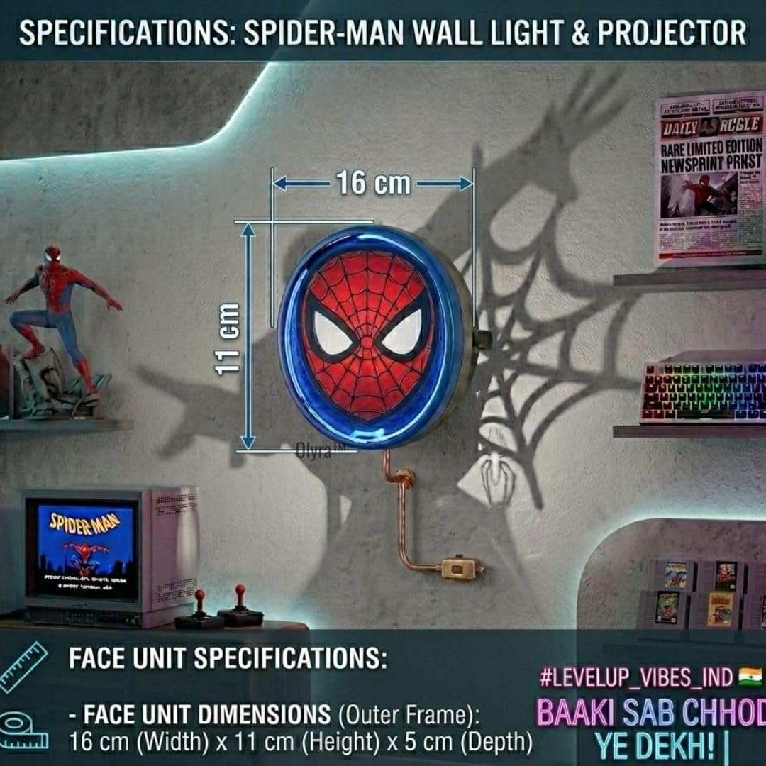 OLYRA Superhero Shadow Lamp for Bedroom Wall | 3D Night Lamp for Kids Room | LED Superhero Shadow Light for Wall Decor | USB Powered Shadow Projection Lamp | Birthday Gift for Boys