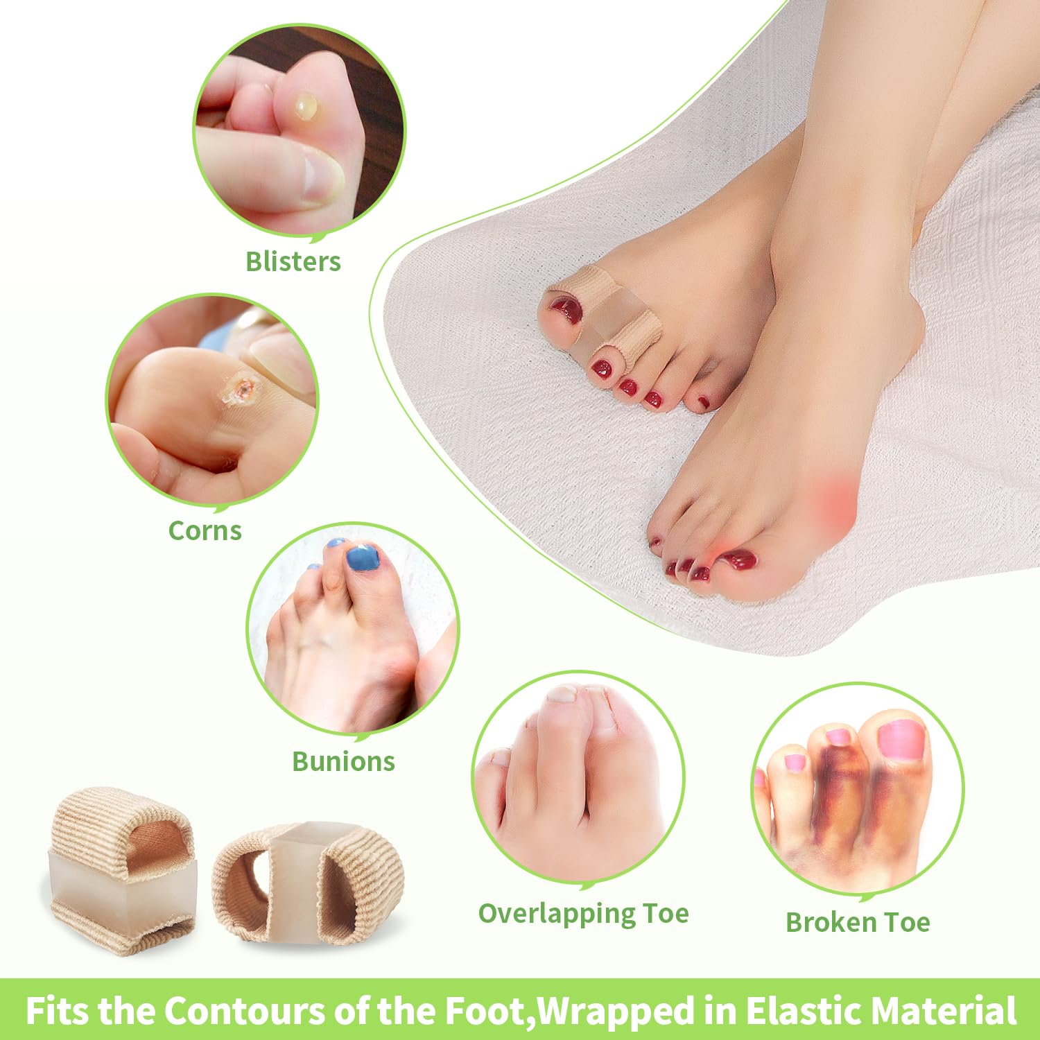 4-Pack Gel Bunion Toe Separators with Protectors, Soft Silicone Toe Spacers for Overlapping Toes, Blisters, Calluses and Foot Comfort