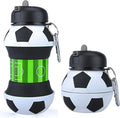 Collapsible Water Bottle 19Oz/550ml BPA Free Sports Water Bottle for Kids Gift Folding Water Bottle for Hiking, GYM, School & Sports | Collapsible Cups for Traveling Gift Idea (Soccer)