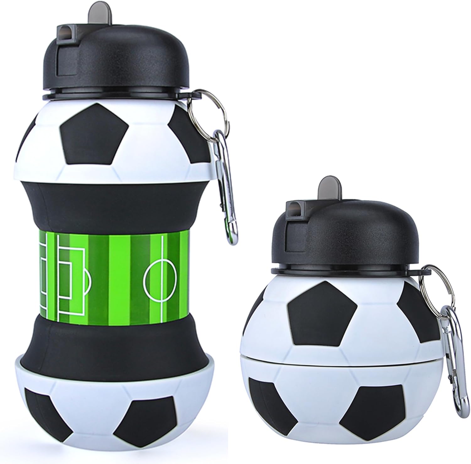 Collapsible Water Bottle 19Oz/550ml BPA Free Sports Water Bottle for Kids Gift Folding Water Bottle for Hiking, GYM, School & Sports | Collapsible Cups for Traveling Gift Idea (Soccer)