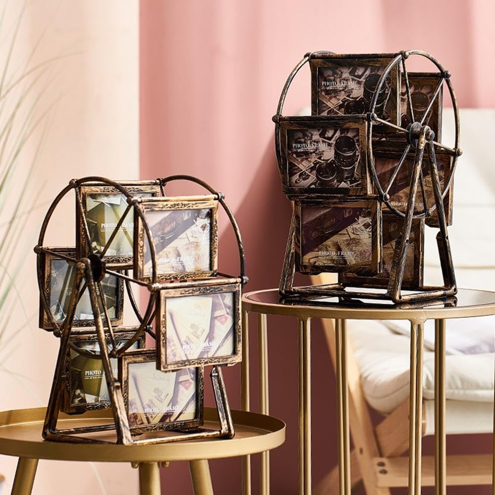 Personalized Rotatable Windmill Ferris Wheel Picture Frames, Vintage Photo Frame with 6 Photo, Desk Table Top Photo Frames for Home Décor  Birthday Gifts