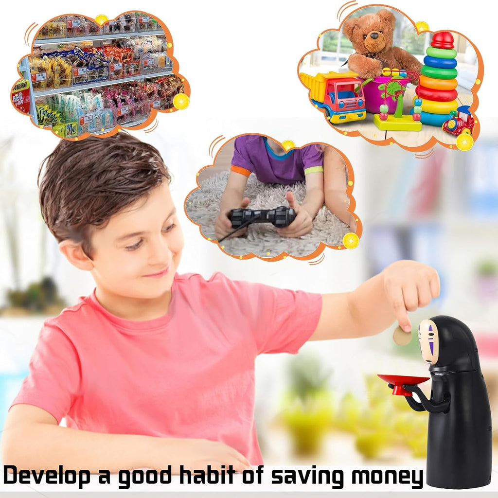 Anime Kawaii Coins Money Box, Piggy Bank, Automatic Swallow Coins, Black, Children, Unisex