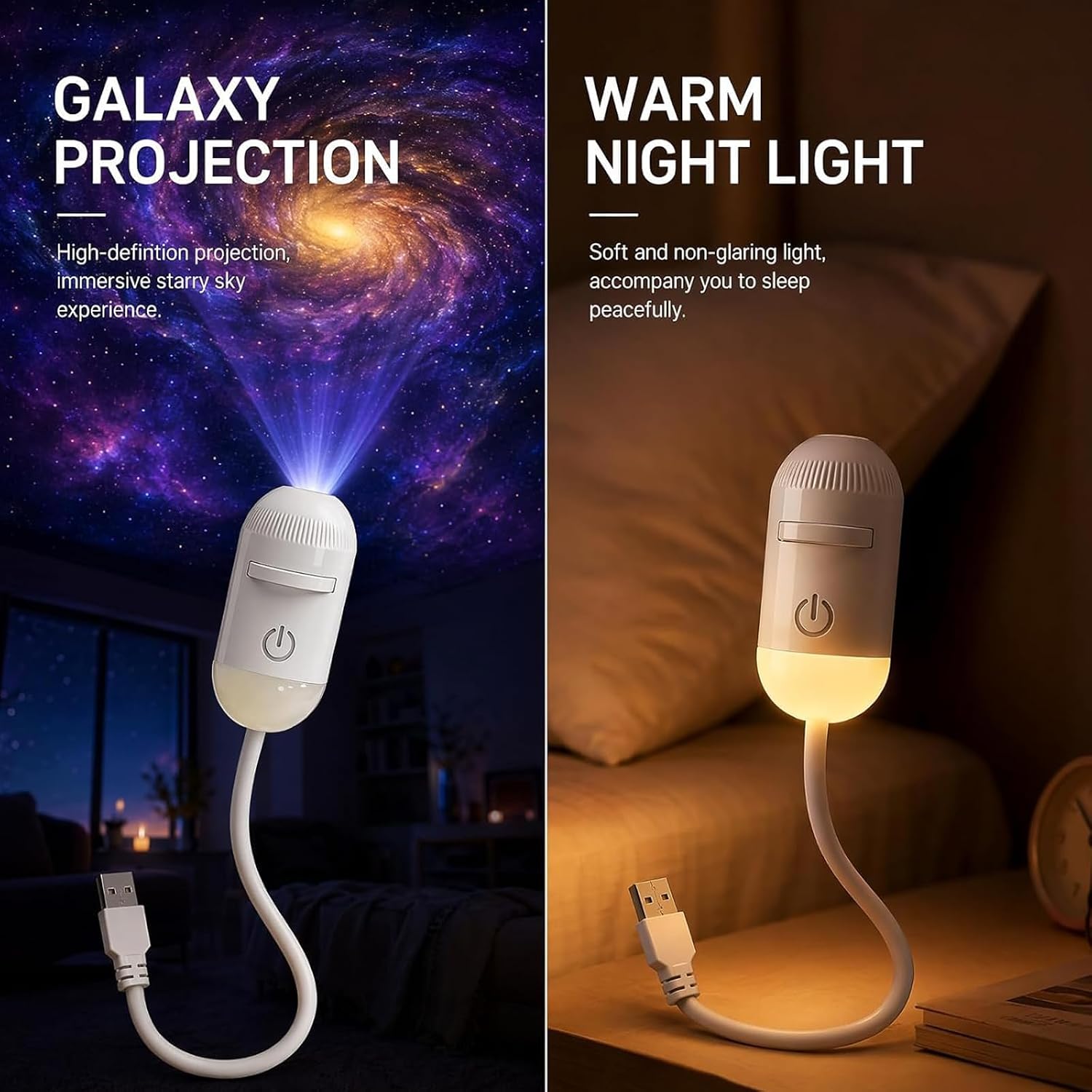 Hd Smart Dynamic 5d Holographic Night Light Projector,USB Galaxy Projector with 6/12Projection Films,Plug-and-Play,360° Adjustable,for Kid Adult Bedroom Ceiling Wall Room