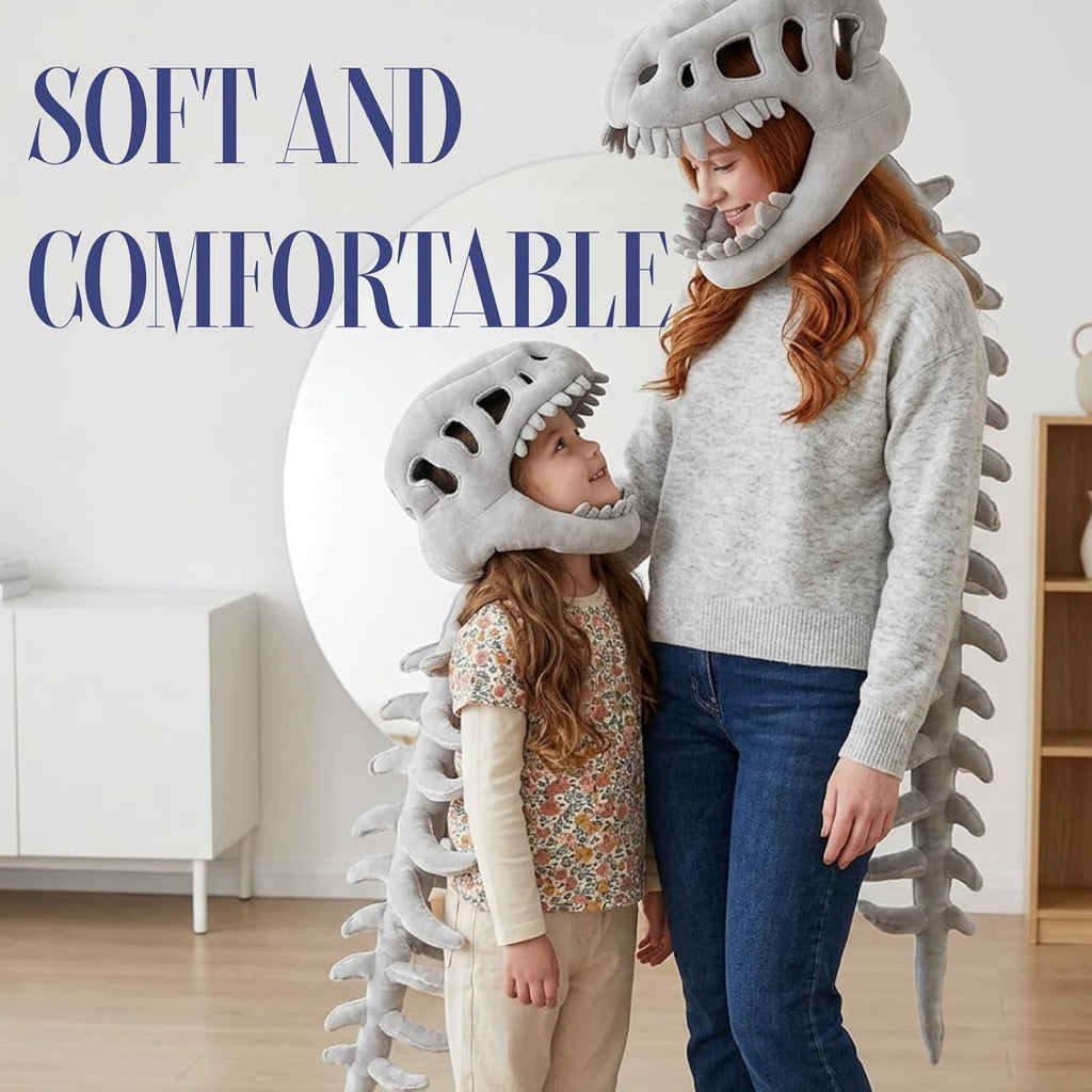 Dinosaur Skeleton Plush Costume - 3D Skull Headpiece & Spine, Realistic Spinosaurus Skull Mask