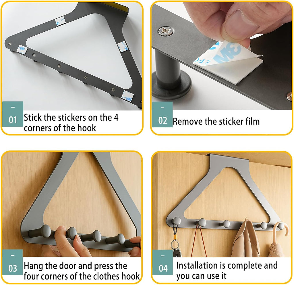 6-Hook Over-the-Door Hanger – Space-Saving Triangle Door Organizer
