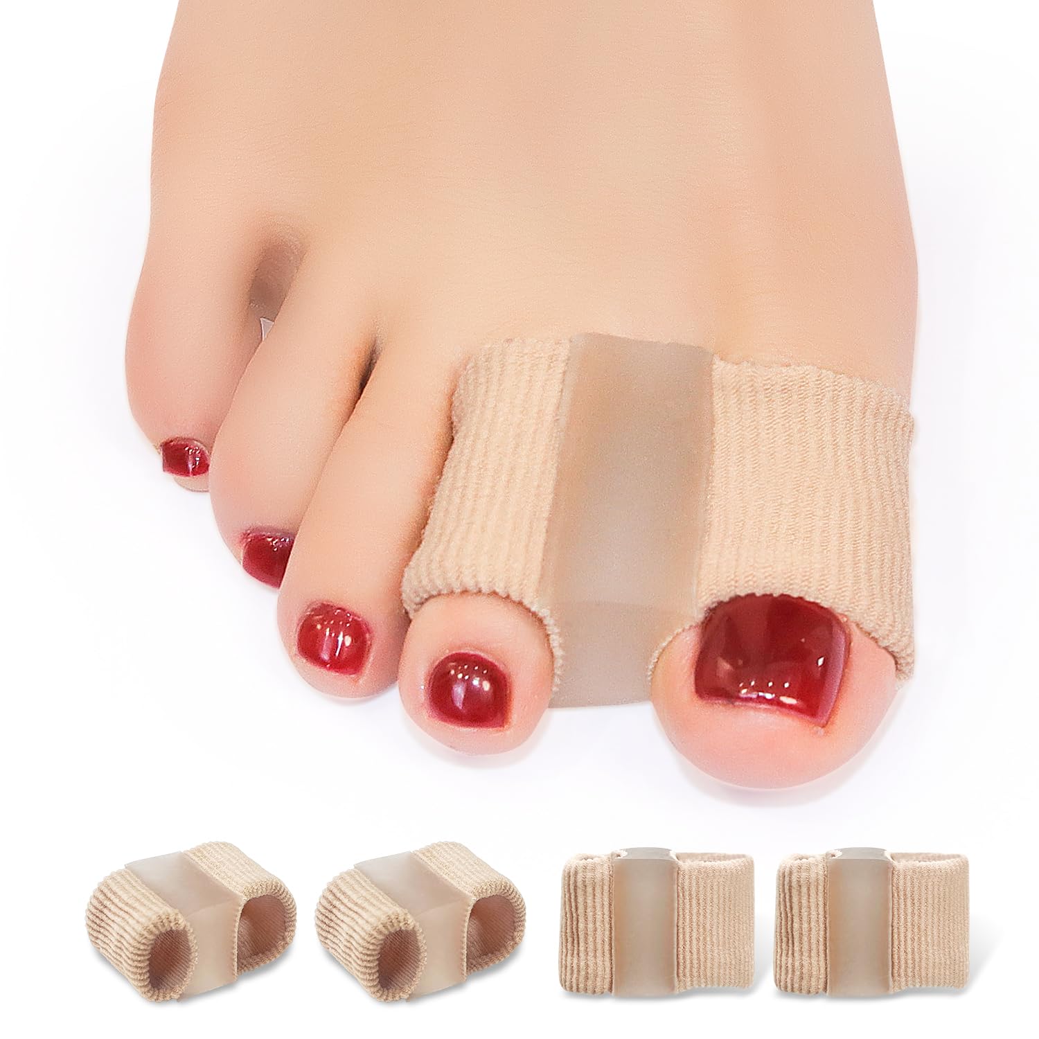 4-Pack Gel Bunion Toe Separators with Protectors, Soft Silicone Toe Spacers for Overlapping Toes, Blisters, Calluses and Foot Comfort