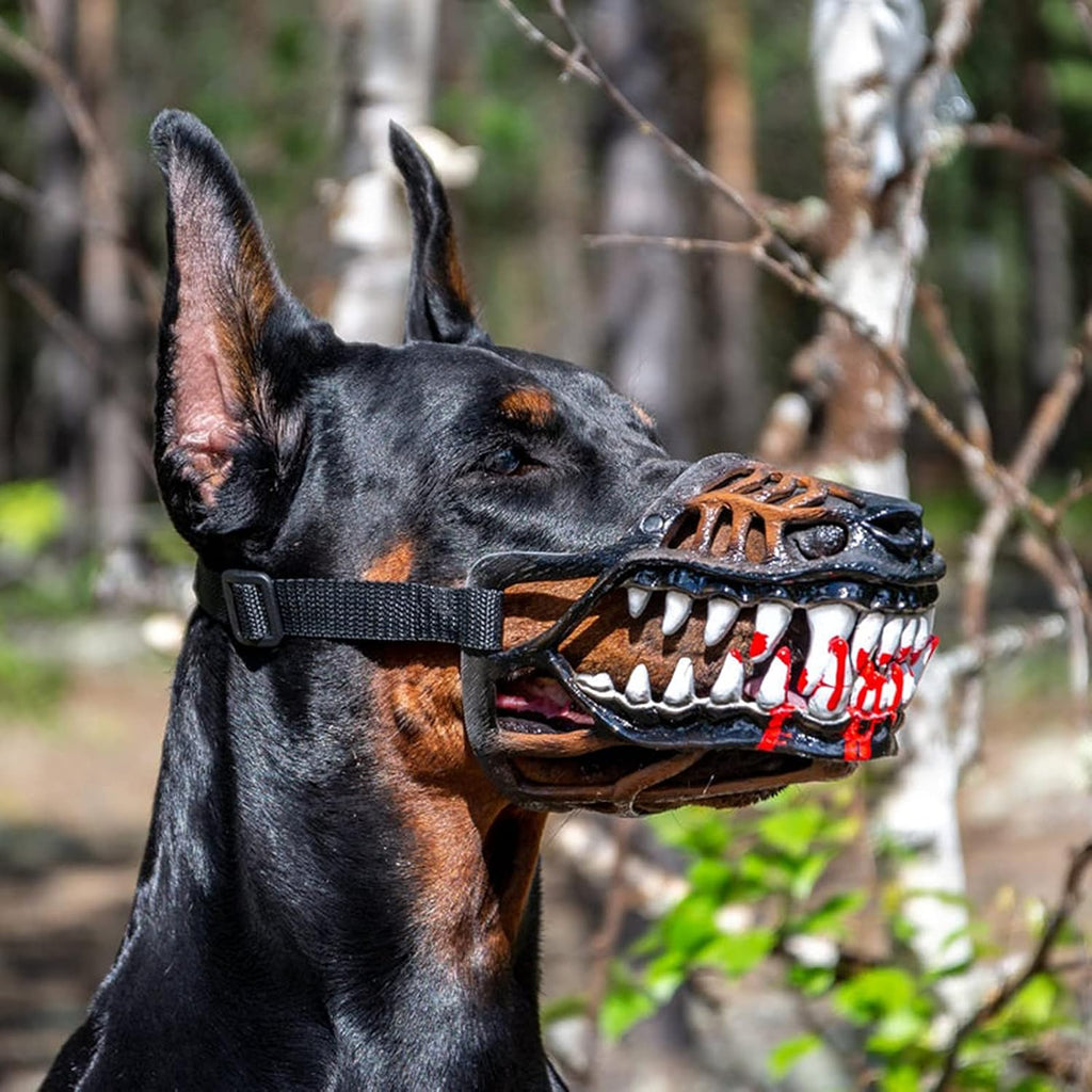 Scary Teeth Dog Muzzle for Halloween, Adjustable Basket Muzzle for Small, Medium and Large Dogs