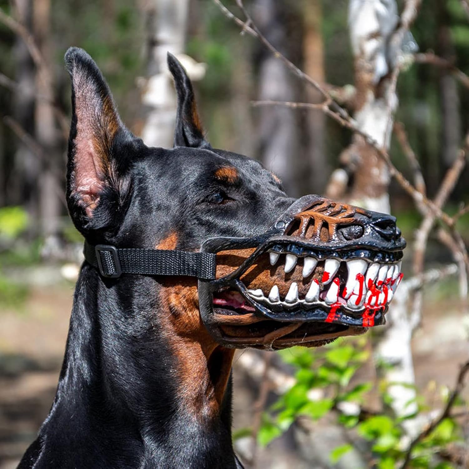 Scary Teeth Dog Muzzle for Halloween, Adjustable Basket Muzzle for Small, Medium and Large Dogs