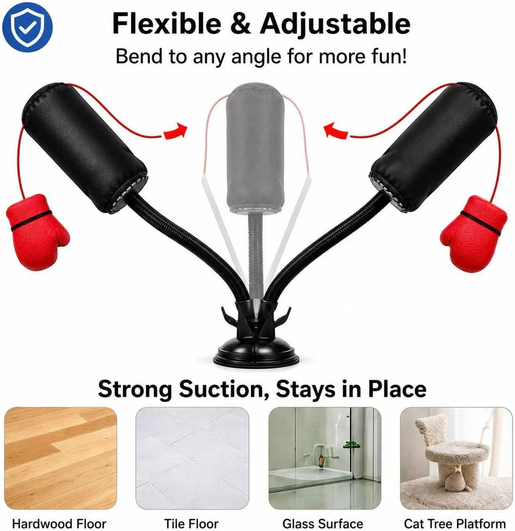 Cat Punching Bag Toy, Interactive Punch Cat Toy with Dangling Boxing Gloves, Sturdy ABS Suction Cup Base Wobble Cat Boxing Toy for Indoor Cats Exercise & Mental Stimulation