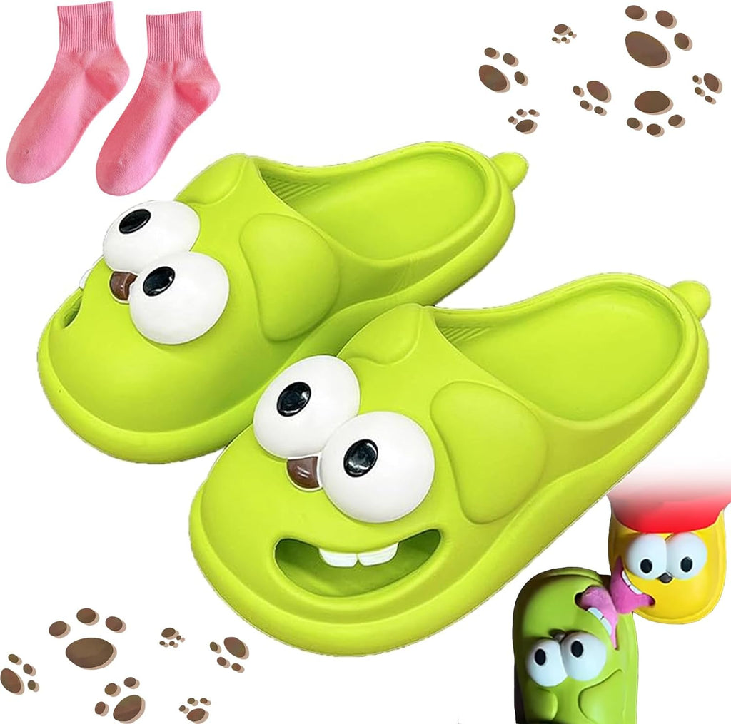 Kissing Slippers for Couples – Funny 3D Big Eye Dog Tongue Kiss Slides, Cute Cartoon House Shoes, Indoor Slippers for Women Men Non-Slip