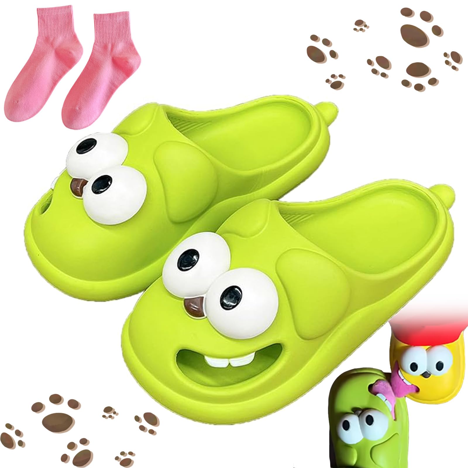 Kissing Slippers for Couples – Funny 3D Big Eye Dog Tongue Kiss Slides, Cute Cartoon House Shoes, Indoor Slippers for Women Men Non-Slip