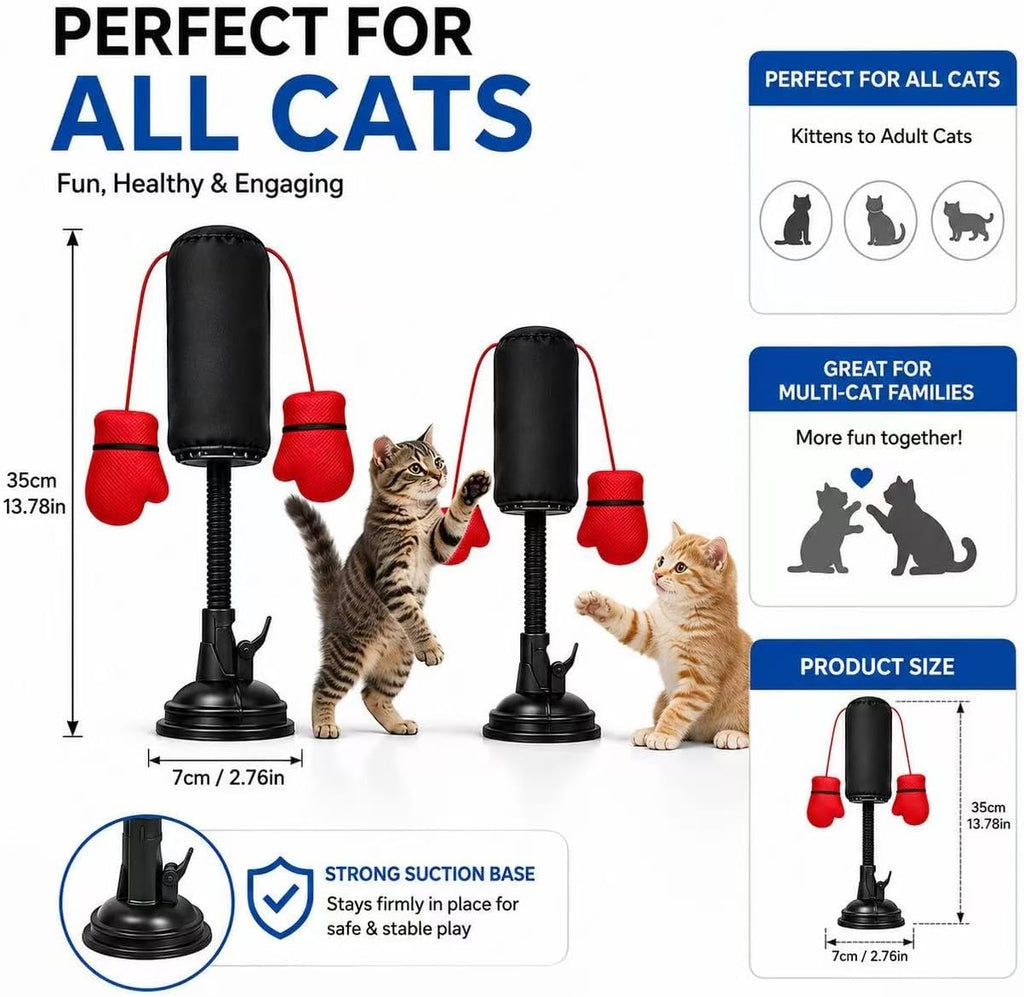 Cat Punching Bag Toy, Interactive Punch Cat Toy with Dangling Boxing Gloves, Sturdy ABS Suction Cup Base Wobble Cat Boxing Toy for Indoor Cats Exercise & Mental Stimulation