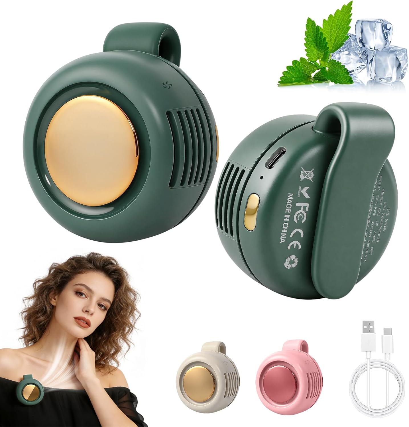 Portable Silent Mini Bladeless Fan Clip On,3 Speeds Clip-On Fans For Shirt,Small Clips Fanmini Whirlwind Fans For Waist Clips Suitable For Outdoor & Travel & Office (Green)