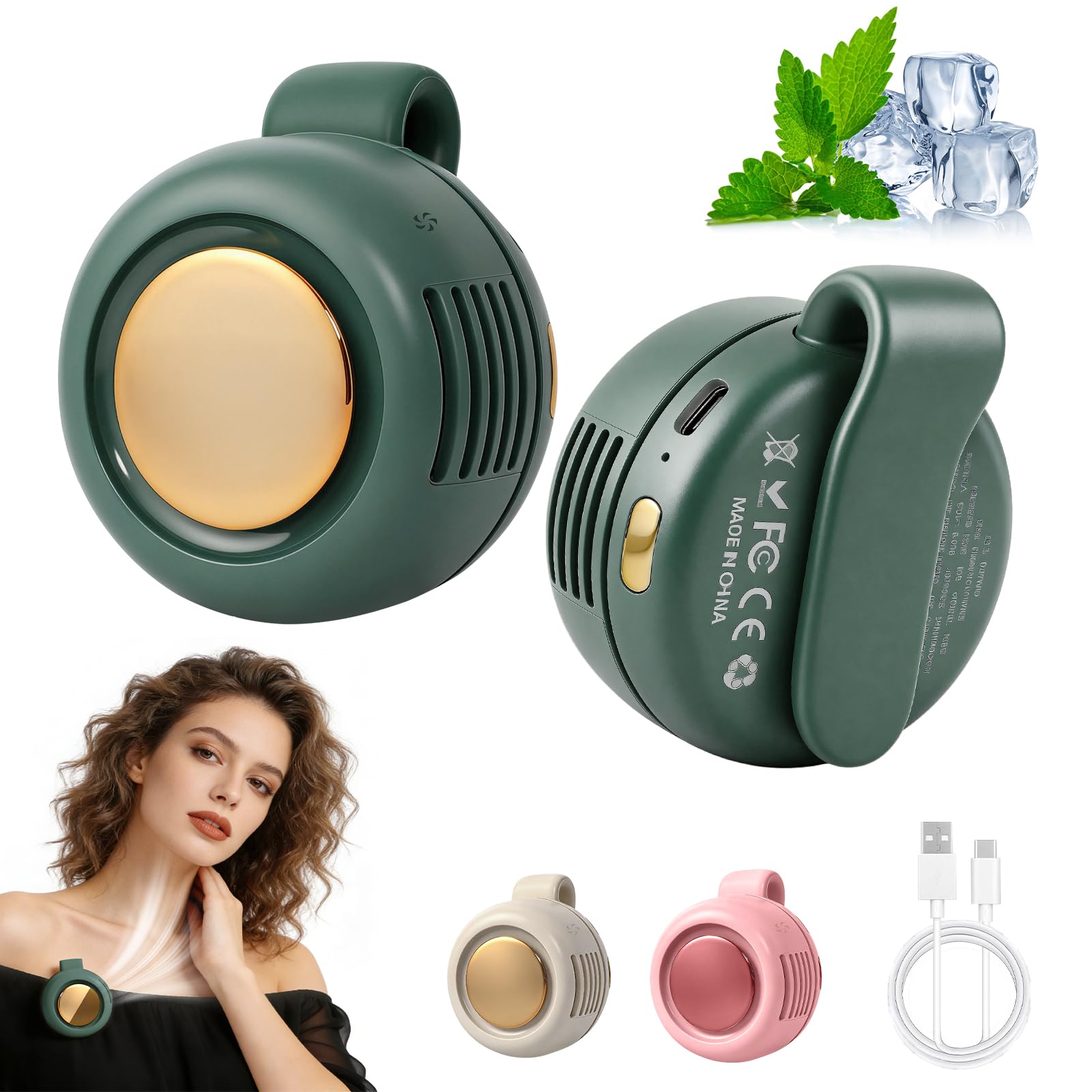 Portable Silent Mini Bladeless Fan Clip On,3 Speeds Clip-On Fans For Shirt,Small Clips Fanmini Whirlwind Fans For Waist Clips Suitable For Outdoor & Travel & Office (Green)