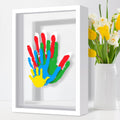 DIY Family Handprint Keepsake Frame Kit for 4, Layered Handprint & Pet Paw Print Memory Frame with 6 Non-Toxic Paints, Thanksgiving Christmas Mother’s Day Father’s Day & Anniversary Gift