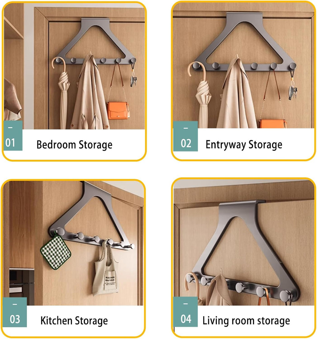 6-Hook Over-the-Door Hanger – Space-Saving Triangle Door Organizer