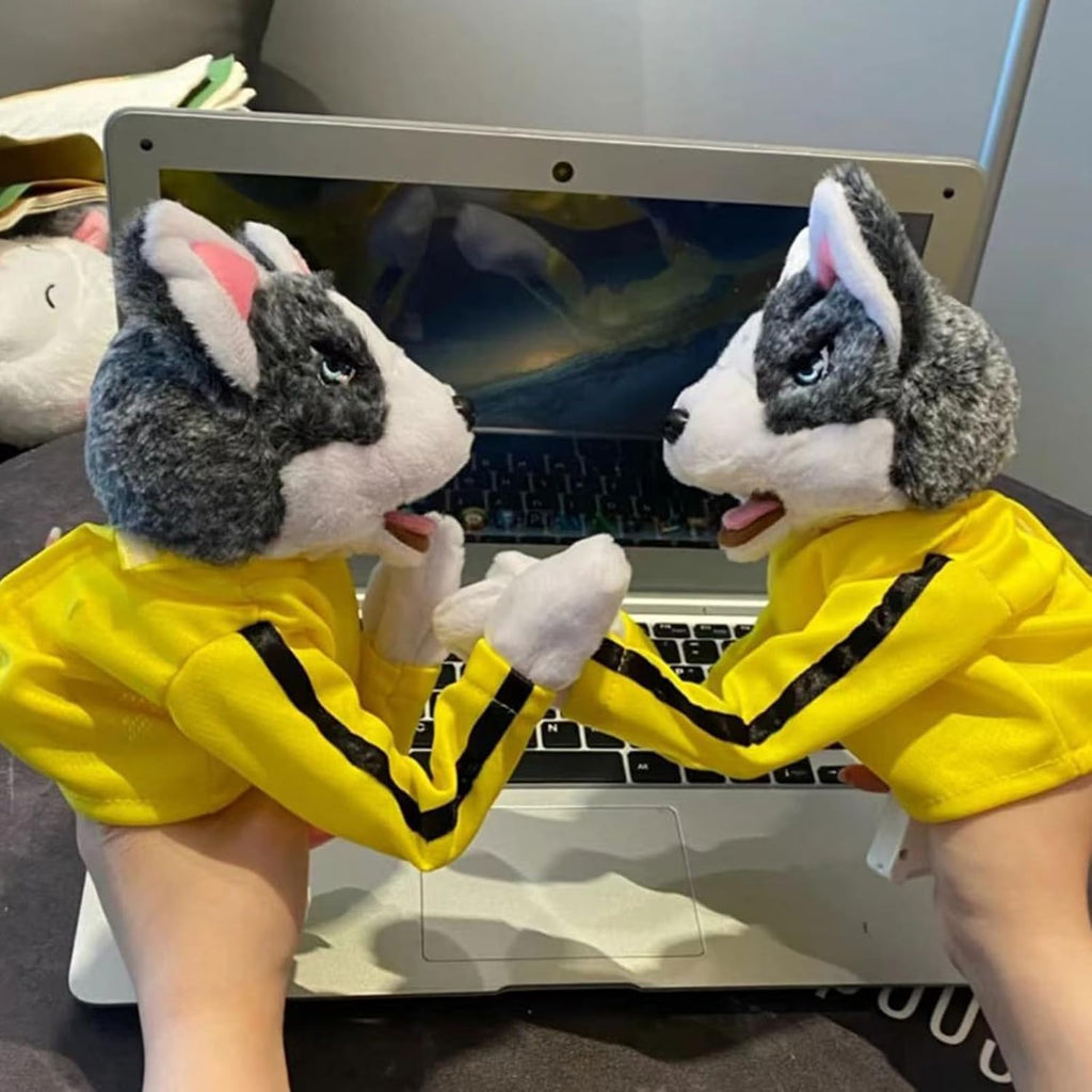Kung Fu Husky Hand Puppet, Interactive Plush Boxing Dog Toy with Punching Action and Sound Effects, Funny Gift for Kids