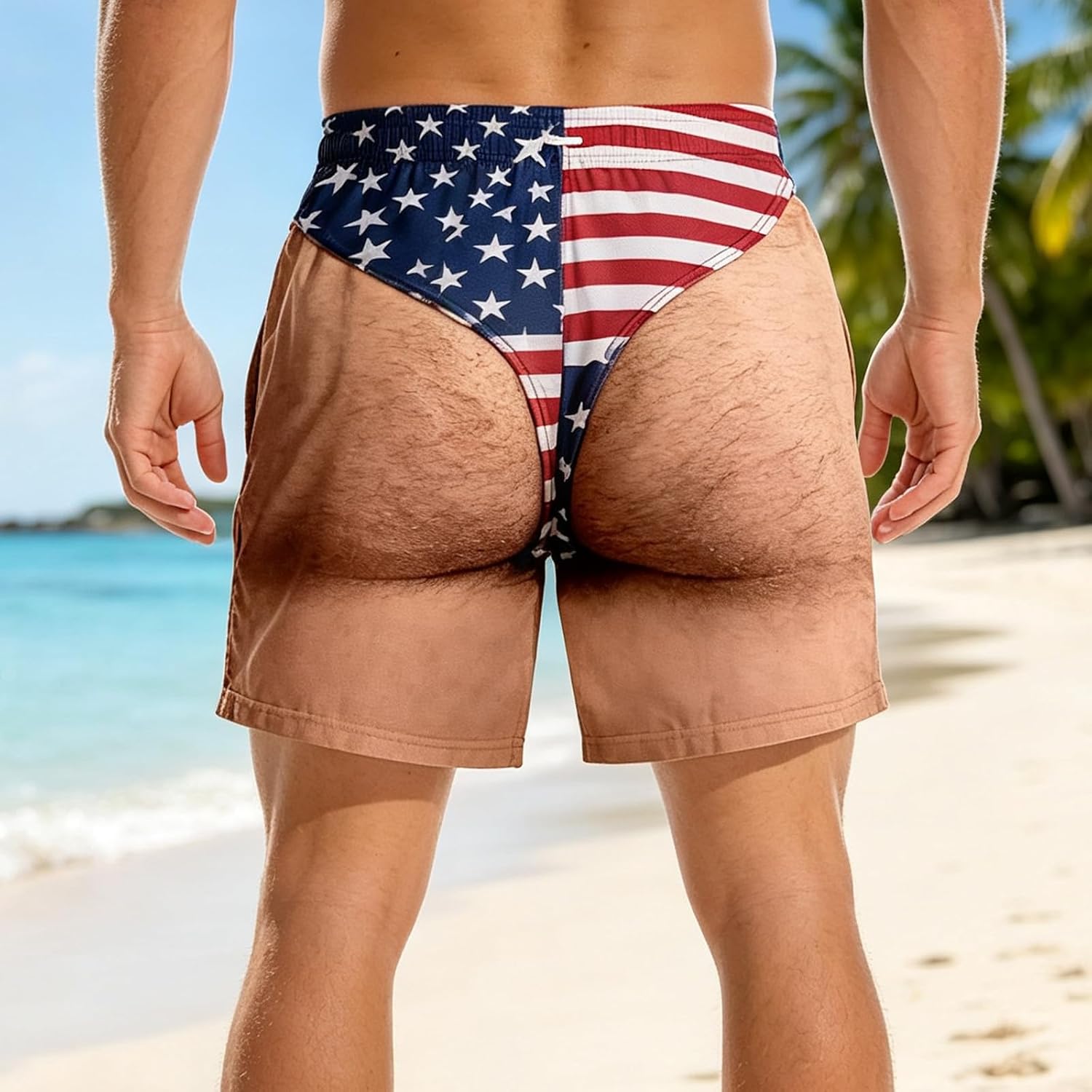 America Flag Thong Shorts Swim Trunks for Men Patriotic for Pool Party Beach Funny Shorts Summer Vacation Pants