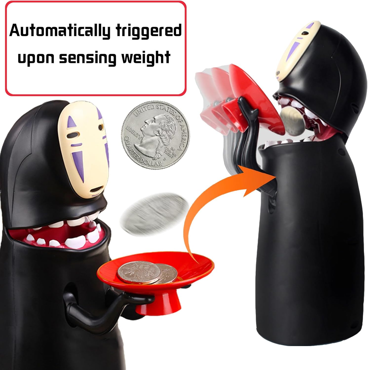 Anime Kawaii Coins Money Box, Piggy Bank, Automatic Swallow Coins, Black, Children, Unisex