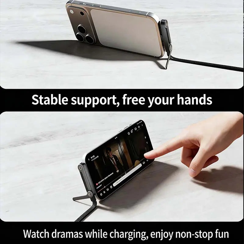 Invisible Holder Charger Cable with Stand, 240w super fast charging 2-in-1 Fast Charging Cord & Phone Stand for Gaming, Office, Car Travel, Compatible with Type-C charging cable Black