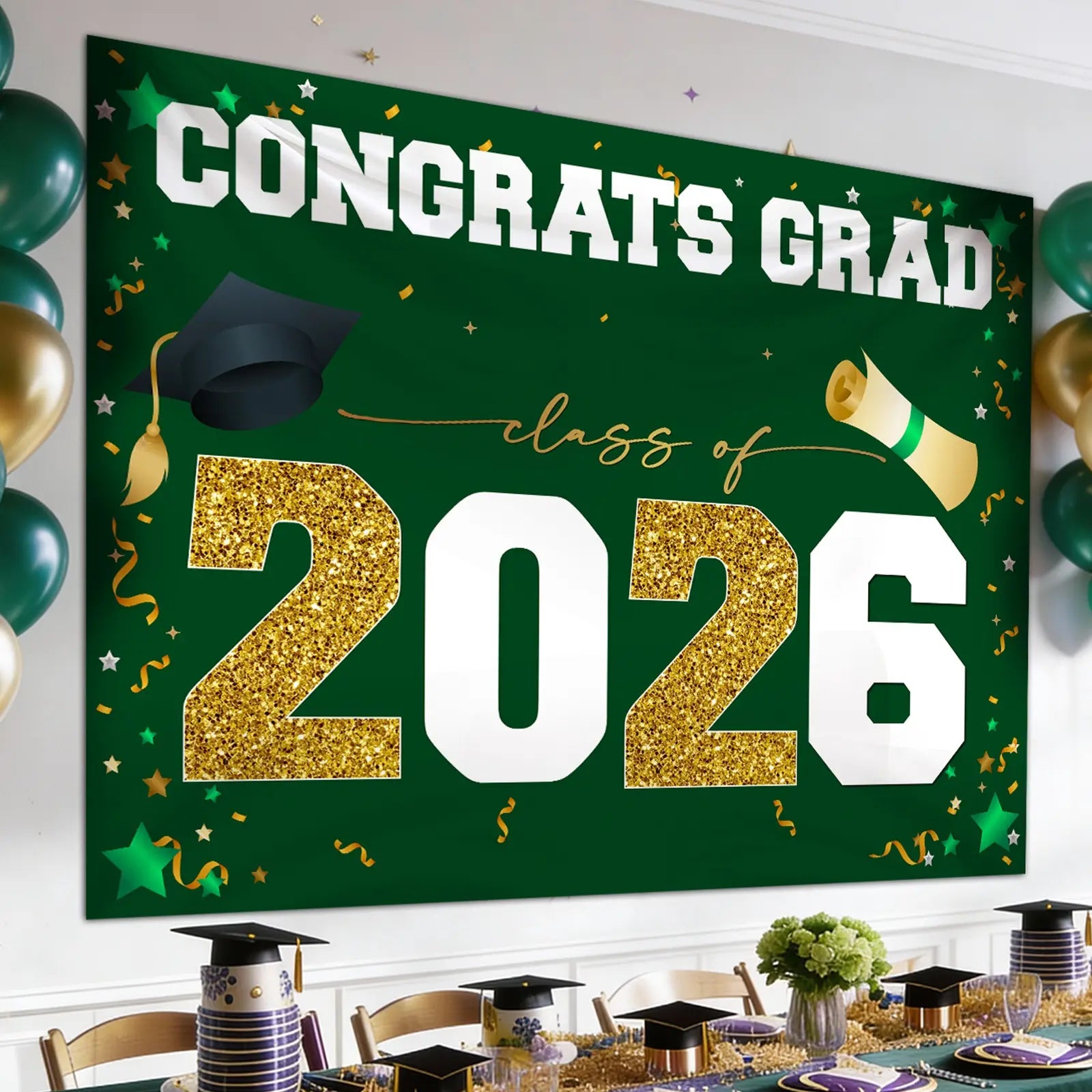 Class of 2026 Graduation Banner (47"x67") - Blue & Gold Congrats Grad Backdrop
