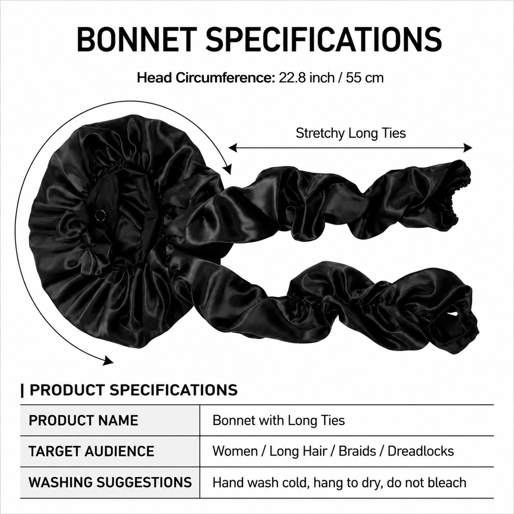 Extra Long Sleep Bonnet for Long Hair, Adjustable Satin Hair Bonnet for Braids, Dreadlocks, Curls & Natural Hair