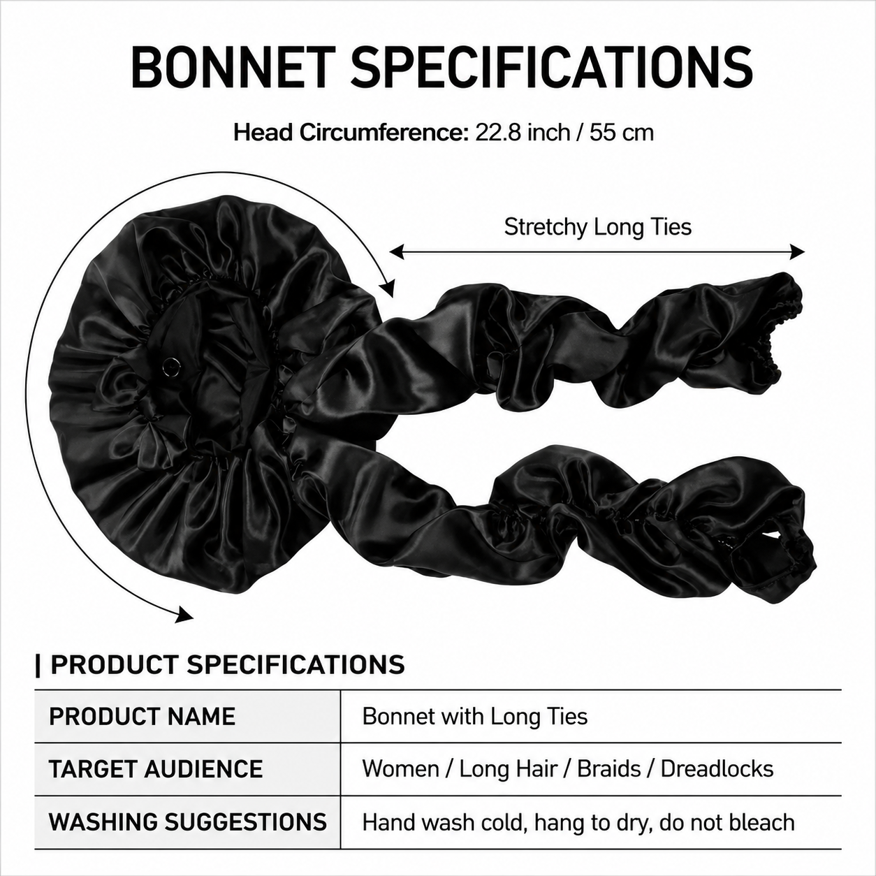Extra Long Sleep Bonnet for Long Hair, Adjustable Satin Hair Bonnet for Braids, Dreadlocks, Curls & Natural Hair