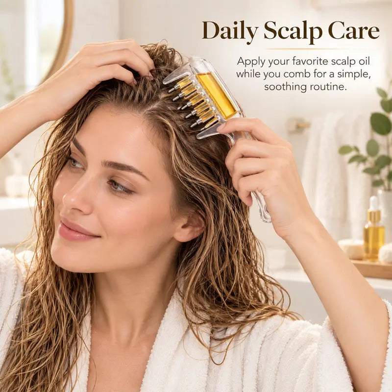 Refillable Scalp Oil Applicator Comb, Hair Root Massage Comb with Metal Tips, No-Mess Liquid Applicator Brush for Hair Care, No Serum Included