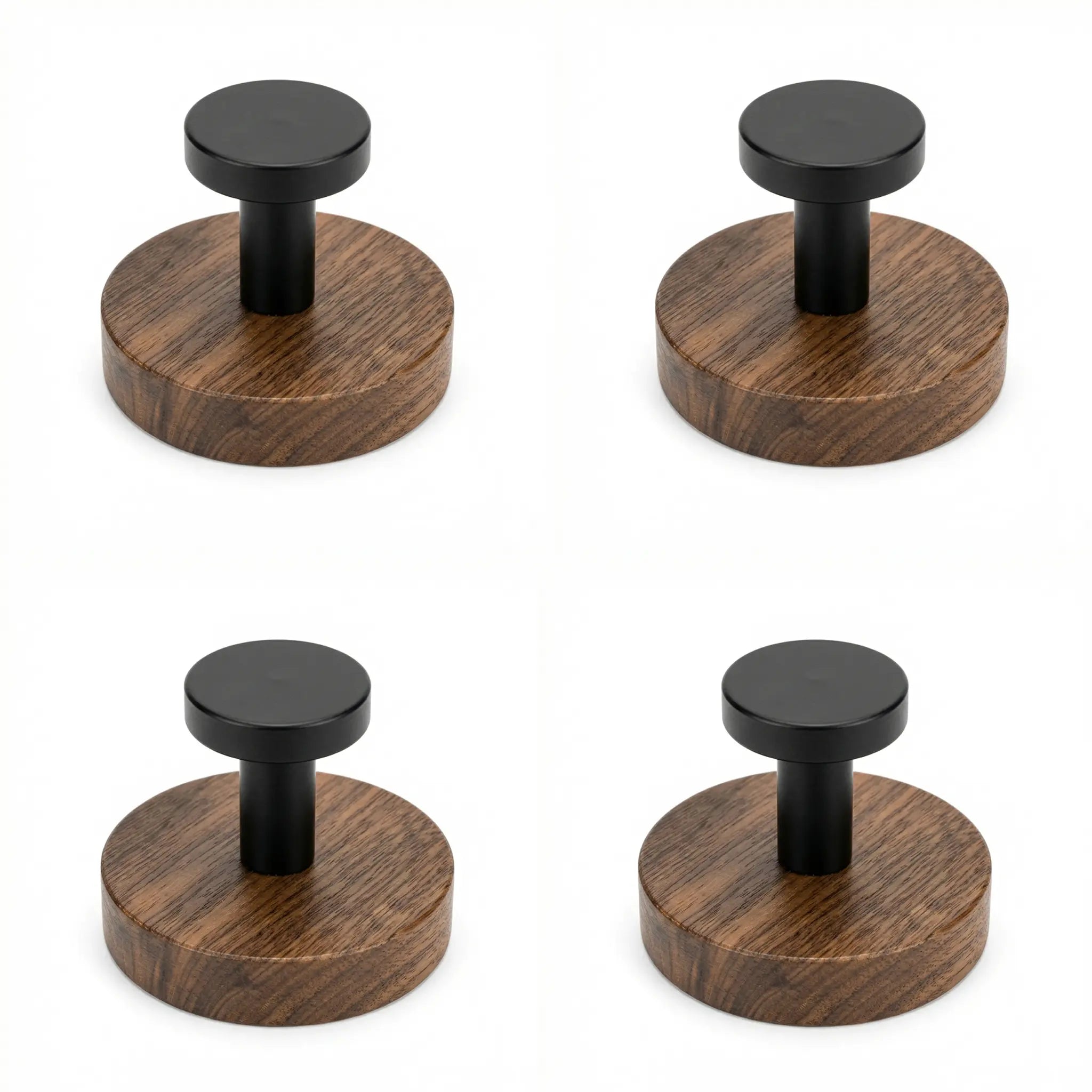 Walnut Wood Suction Cup Hooks (4 Pack) - No-Drill Heavy Duty Towel Hooks
