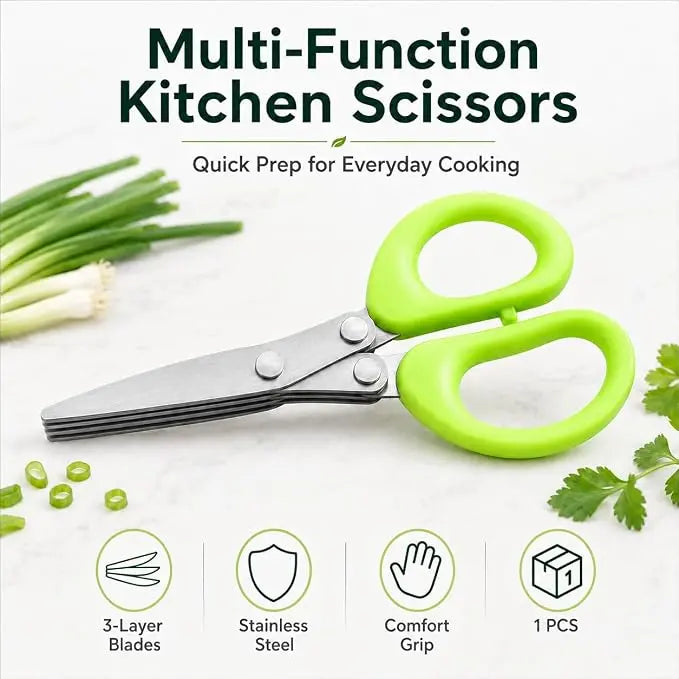 Stainless steel herb scissors, with 5 blades, multi-blade herb cutting scissors, suitable for kitchen salads