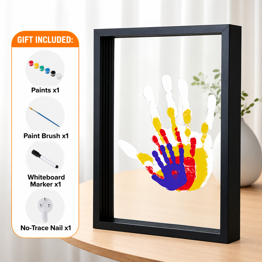 Layered Family Handprint Keepsake Kit for Families & Pets with 4 Acrylic Panels & Shadow Box Frame