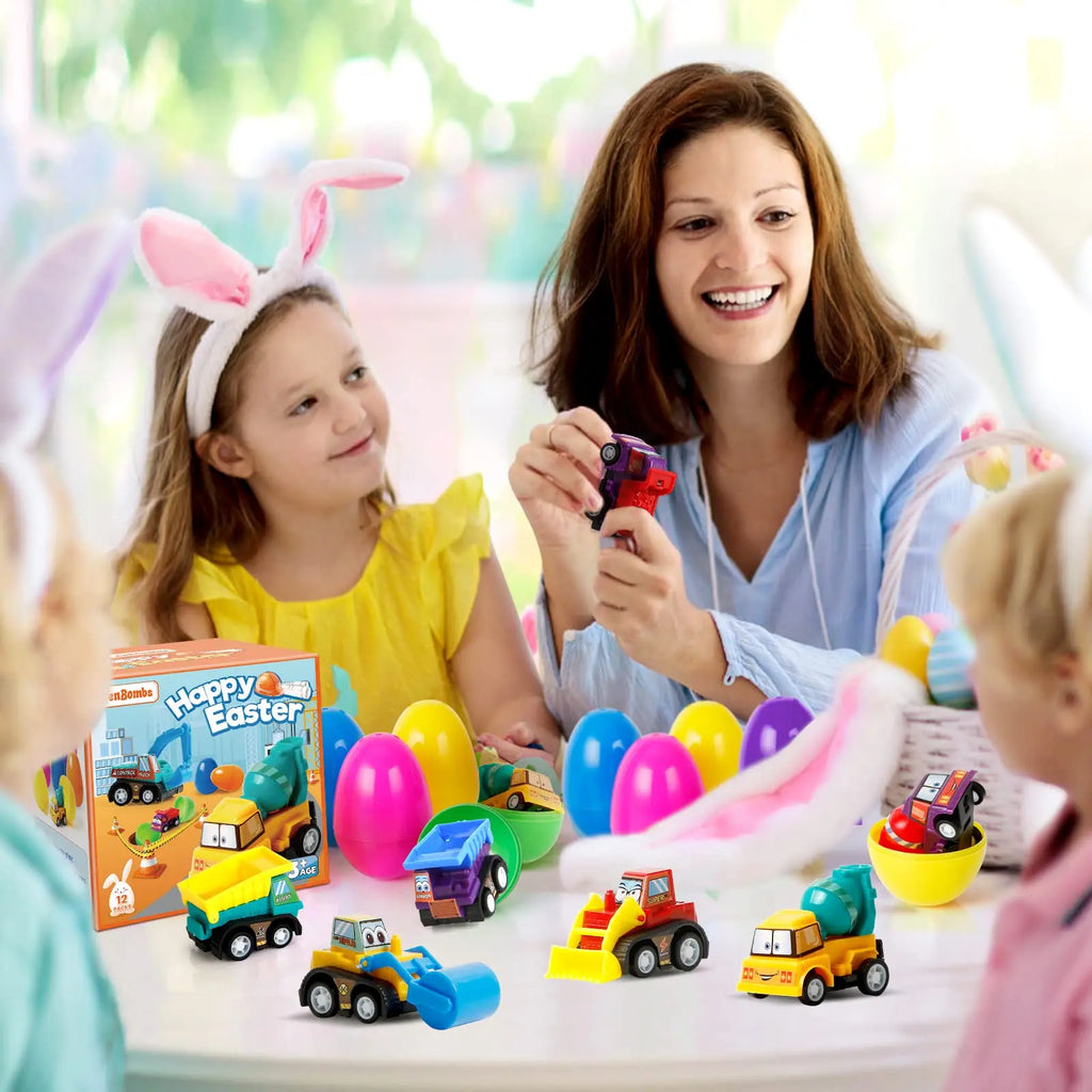 12 Pre-filled Easter Eggs with Pull-Back Engineering Construction Toys