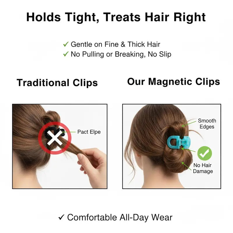 2D Flat, Women's Magnetic Hair Clips Suitable for - Strong Hold Non-Slip Magnetic Hair Claw Clips, No Marks Residue-Free, Flat Magnetic Clips Suitable for Home, Travel,, - Easy to Use Hairstyle for Women