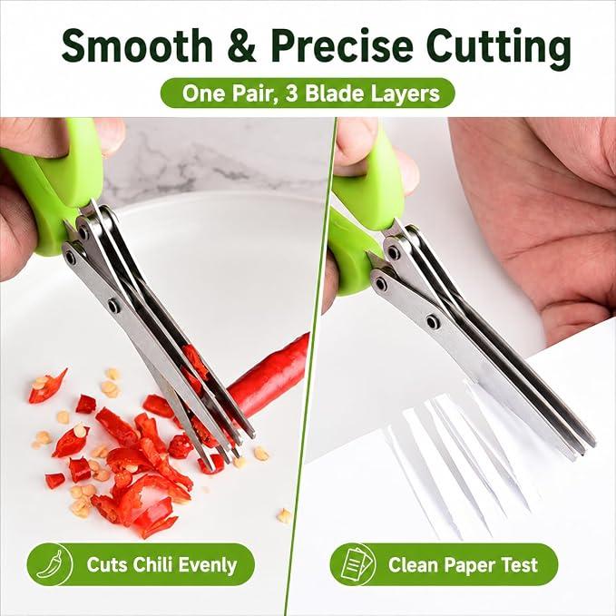 Stainless steel herb scissors, with 5 blades, multi-blade herb cutting scissors, suitable for kitchen salads