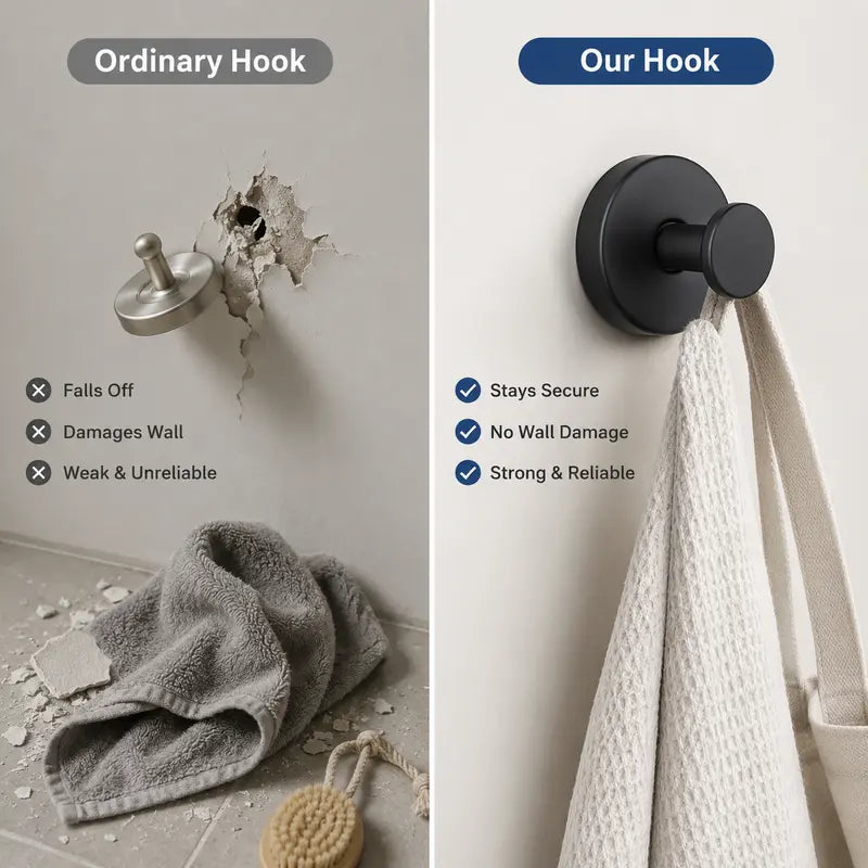 Heavy-Duty Adhesive Wall Hooks, 15 lb Capacity Waterproof No-Drill Hooks for Bathroom, Kitchen & Home Storage, 4 or 8 Pack
