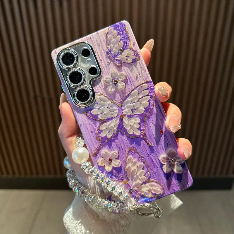 Purple butterfly phone case suitable
