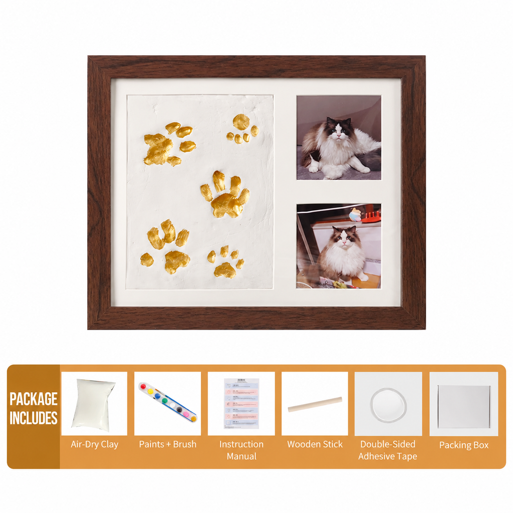 DIY Baby Handprint & Footprint Keepsake Frame Kit with Air-Dry Clay, 2 Photo Openings, Paint Set & Display Stand for Newborn, Pet Paw Prints & Family Gifts