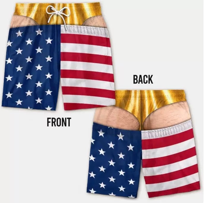 America Flag Thong Shorts Swim Trunks for Men Patriotic for Pool Party Beach Funny Shorts Summer Vacation Pants