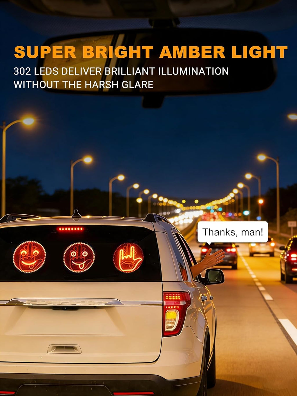 Hfile Hand Car Finger Light with Remote, Hand Gesture Amber LED Light - 14 Modes ...