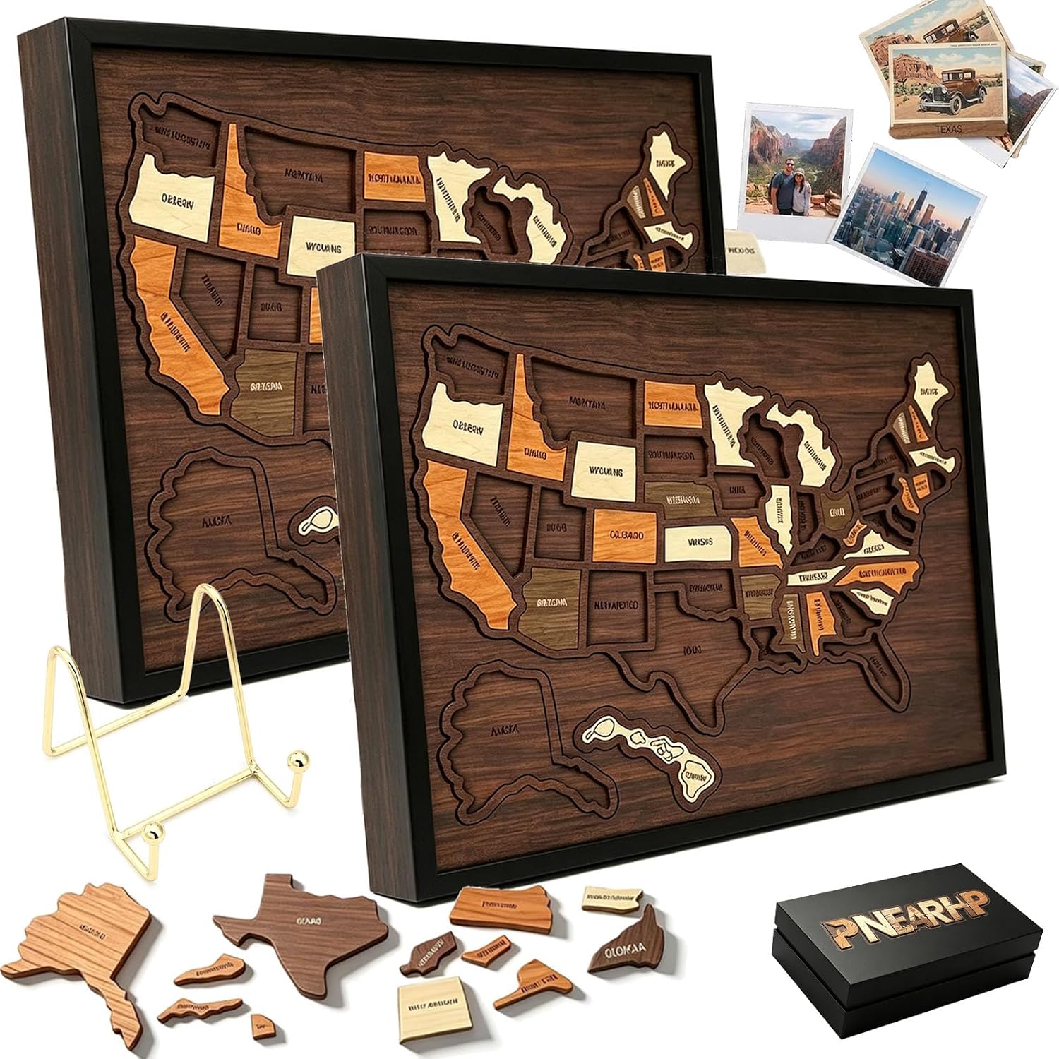Wooden USA Travel Map Puzzle, A Stylish Way to Track Your Journey & Memories, Journey Tracker Maps Pin Board for Traveling, Removable USA Maps Puzzles for Traveling, Couple Family Art Home (1pc)